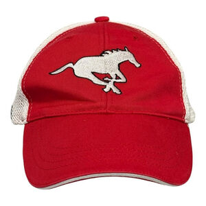 Calgary Stampeders Hat Cap Strap Back Mens Red White CFL Football Trucker Mesh